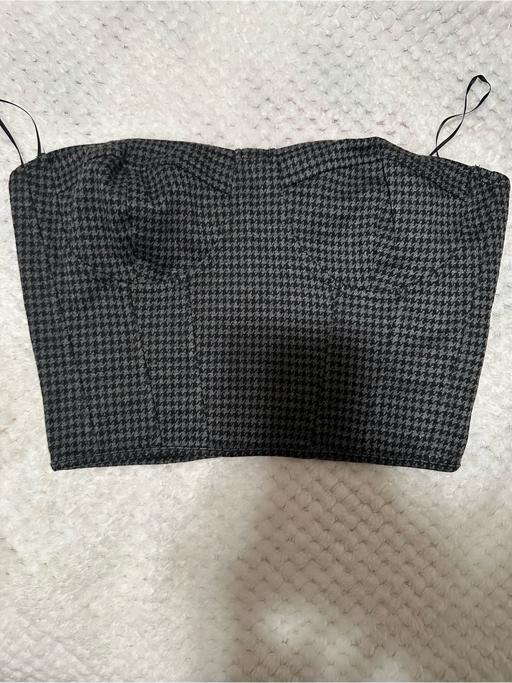 Bear Dance Black and Gray Houndstooth Strapless Crop Top